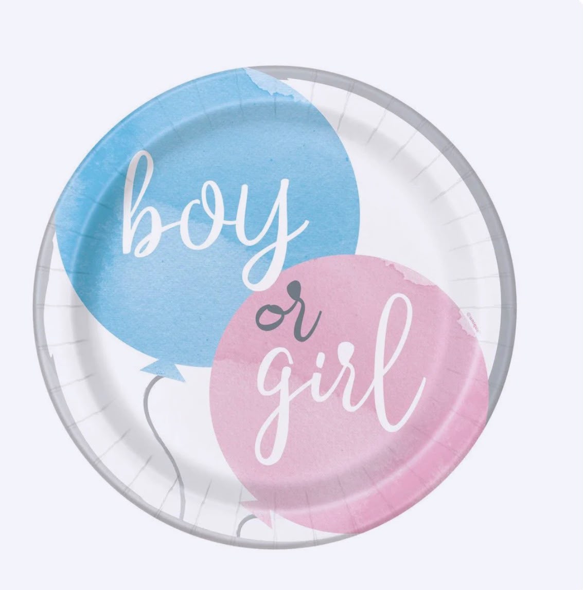 Bordje met Boy or Girl en roze en blauwe ballonnen