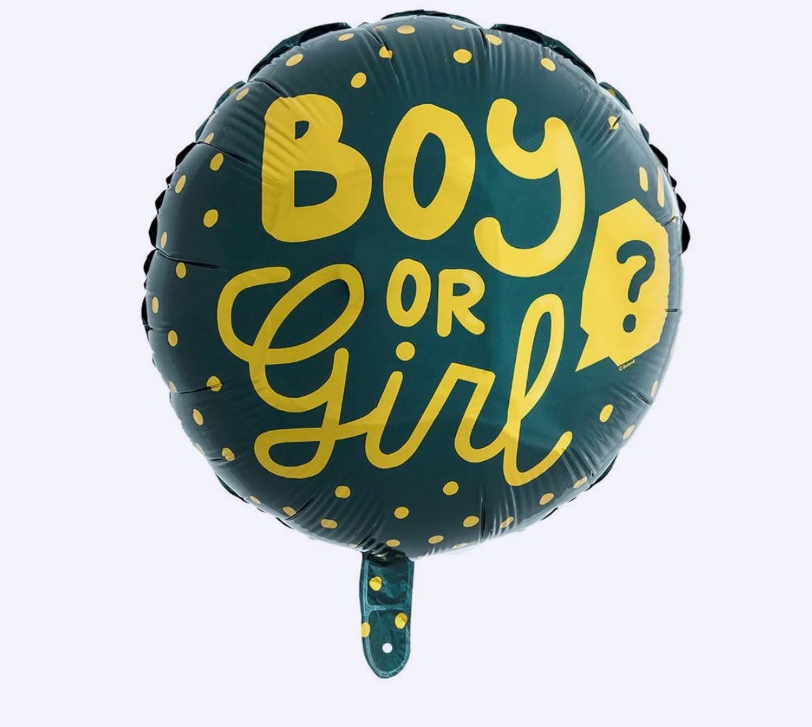 Helium ballon met Boy or Girl in gouden letters op donkergroene folie